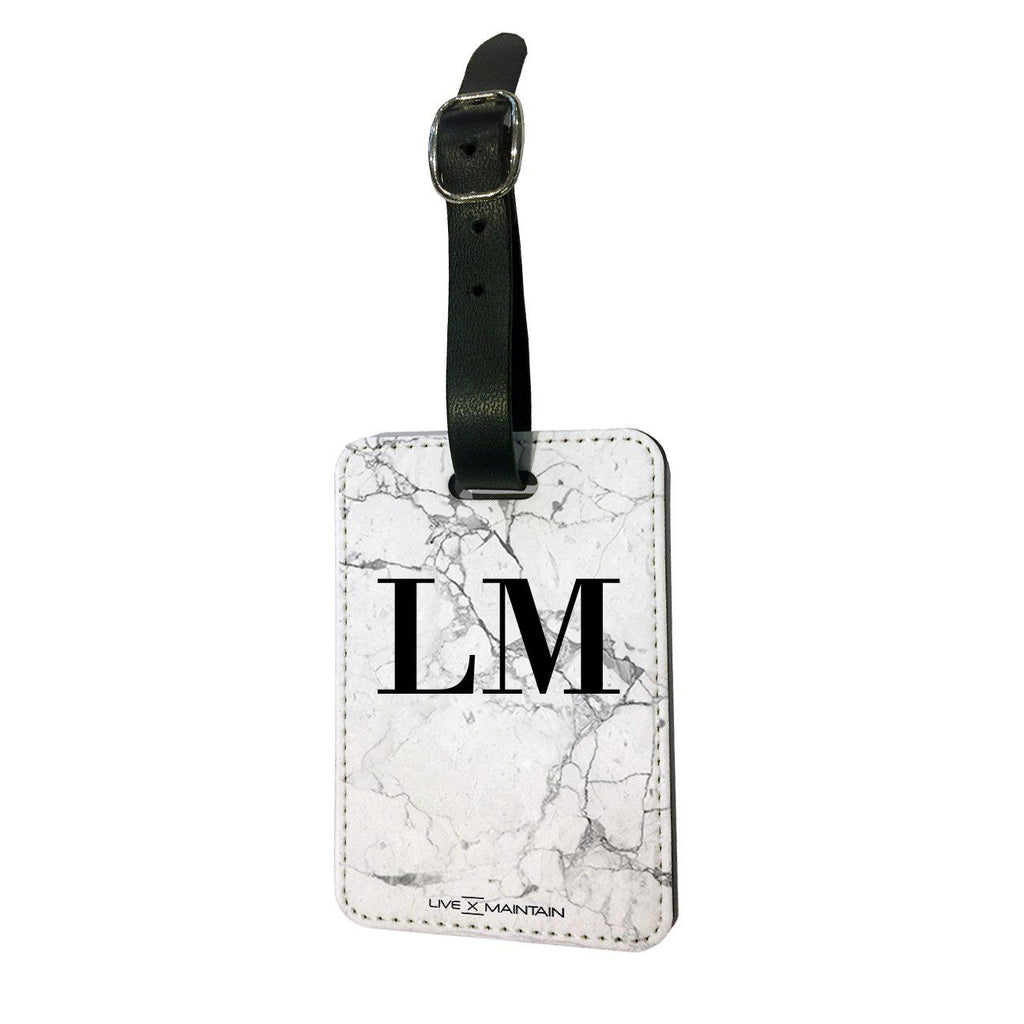 Personalised White Marble x Black Initials Luggage Tag