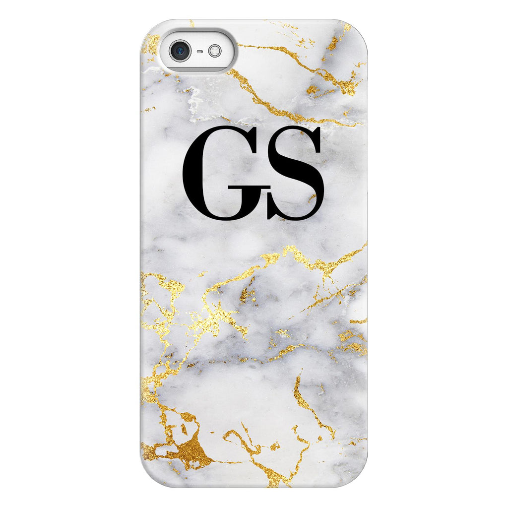 Personalised White x Gold Streaks Marble Initials iPhone 5/5s/SE (2016) Case