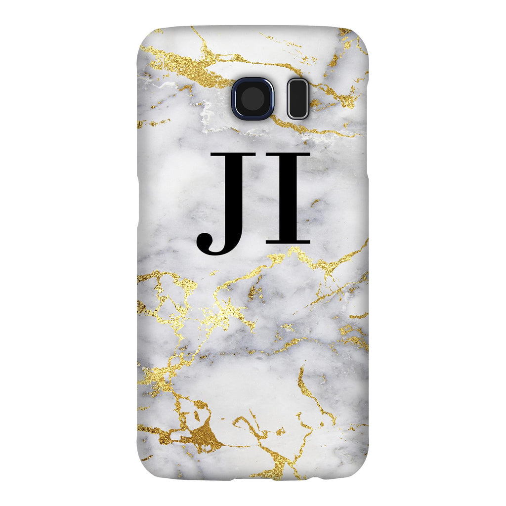 Personalised White x Gold Streaks Marble Initials Samsung Galaxy S6 Case