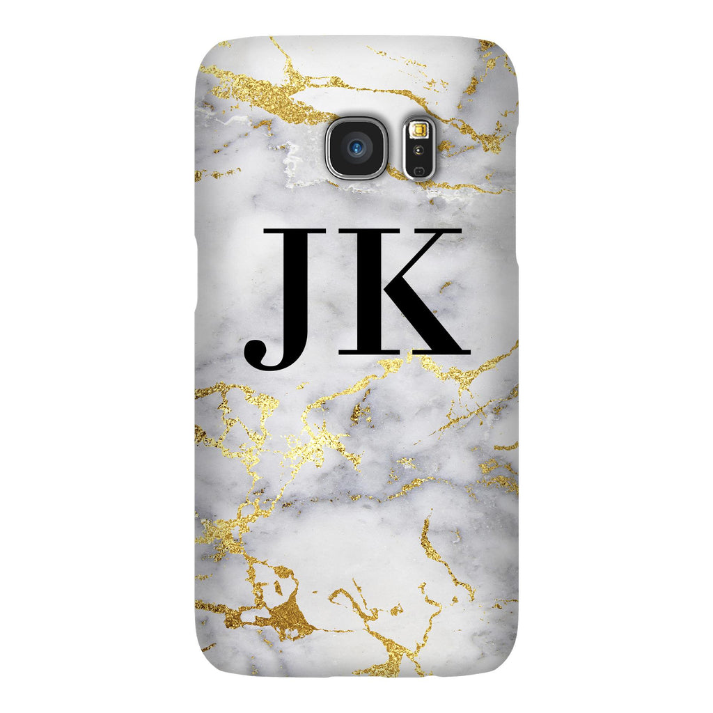 Personalised White x Gold Streaks Marble Initials Samsung Galaxy S7 Edge Case