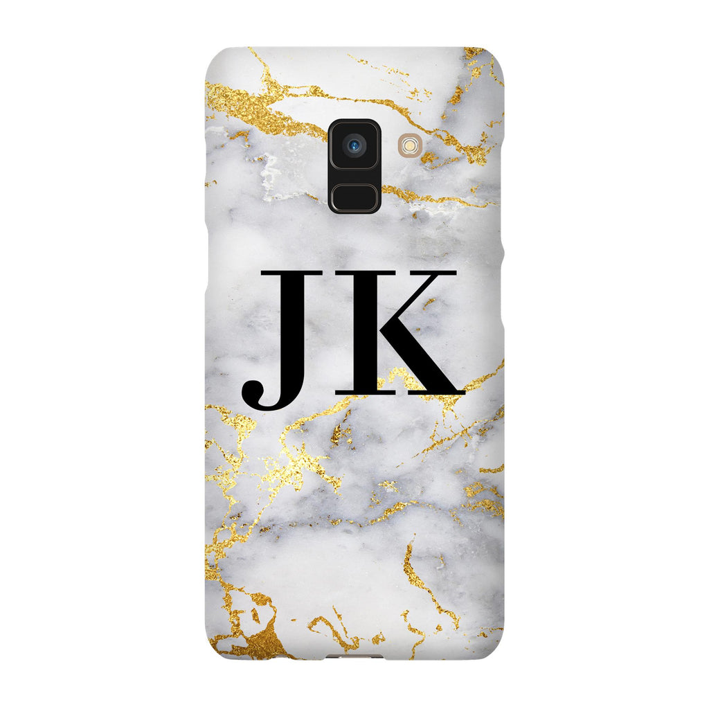 Personalised White x Gold Streaks Marble Initials Samsung Galaxy A8 Case