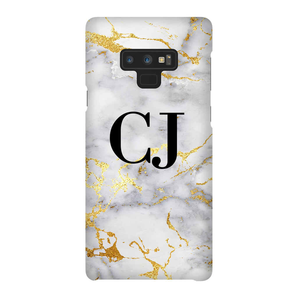Personalised White x Gold Streaks Marble Initials Samsung Galaxy Note 9 Case