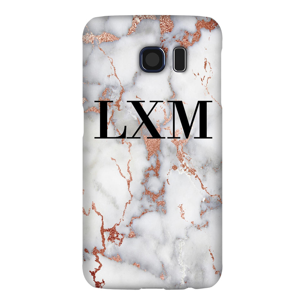 Personalised White x Rose Gold Marble Initials Samsung Galaxy S6 Edge Case