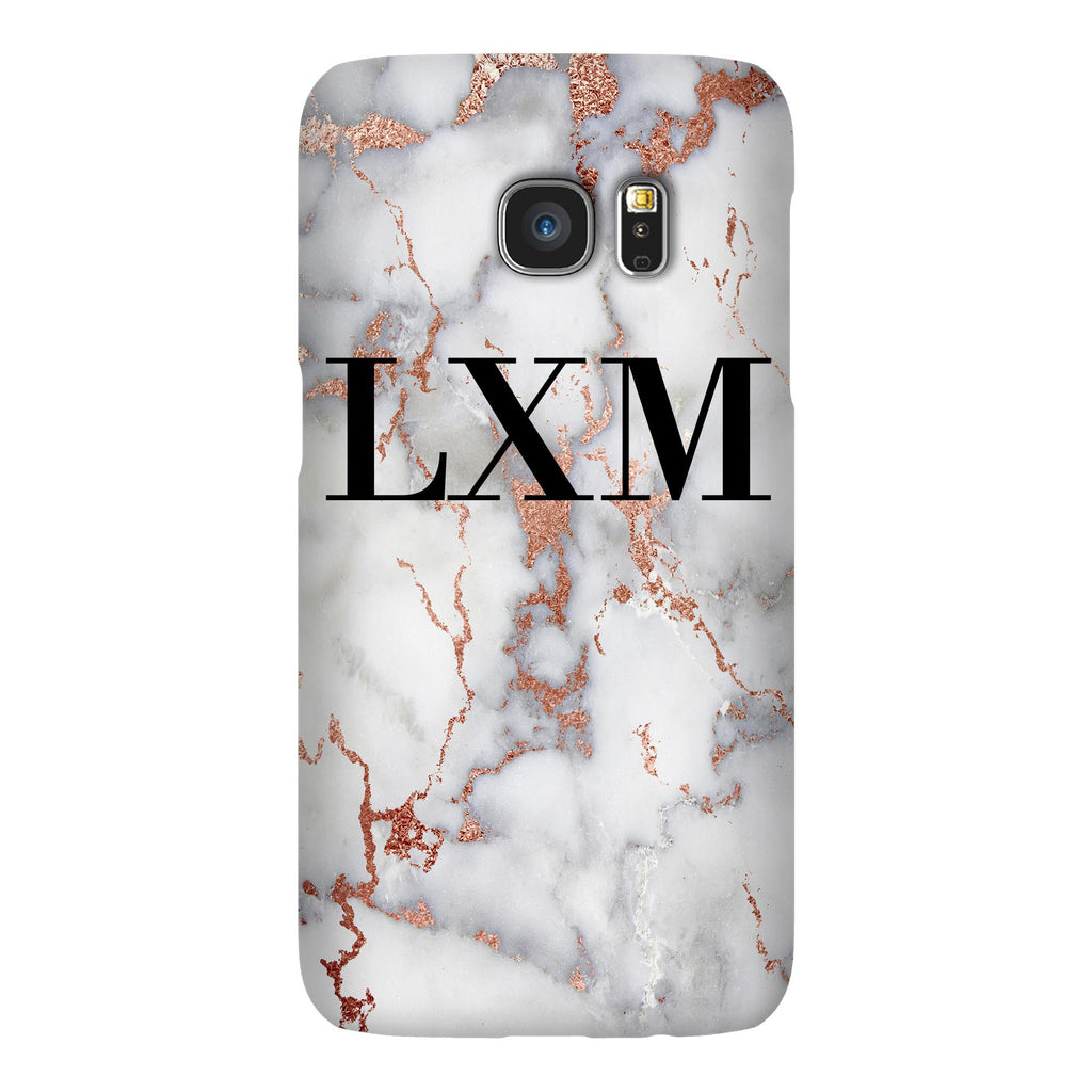 Personalised White x Rose Gold Marble Initials Samsung Galaxy S7 Case