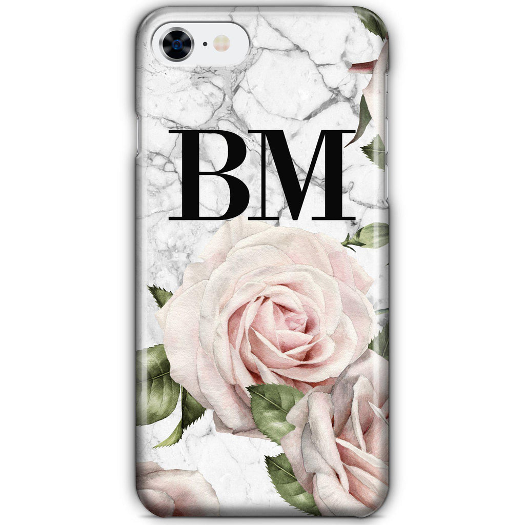 Personalised White Floral Marble Initials iPhone SE Case