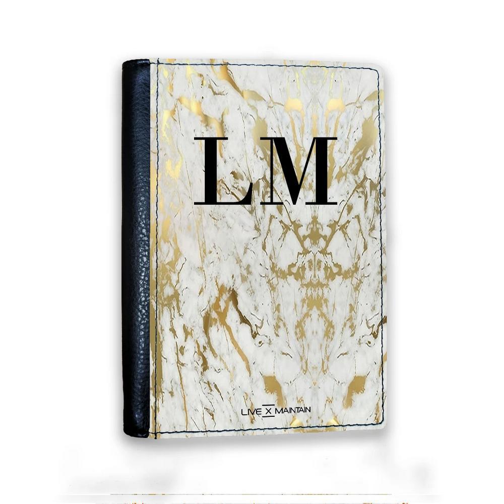Personalised White x Gold Marble Initials Passport Cover