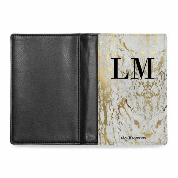 Personalised White x Gold Marble Initials Passport Cover