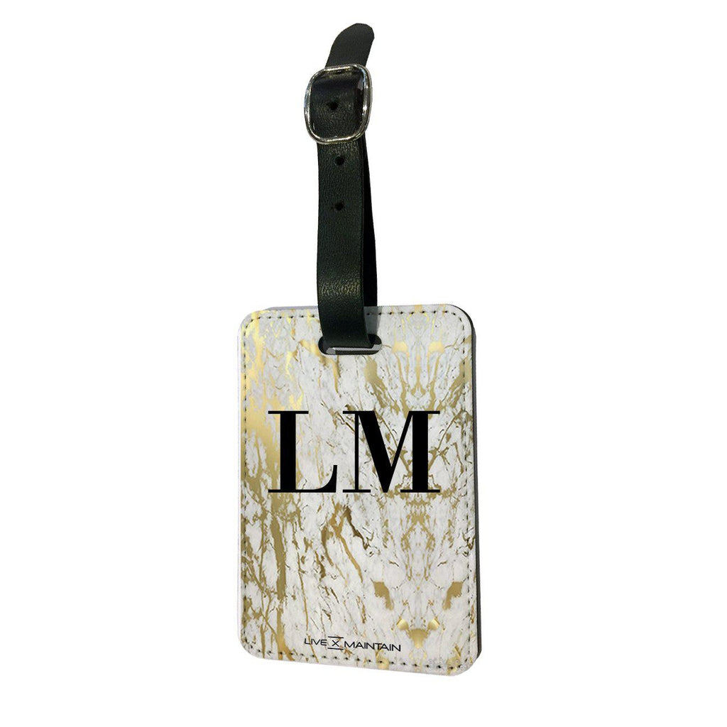 Personalised White x Gold Marble Initials Luggage Tag
