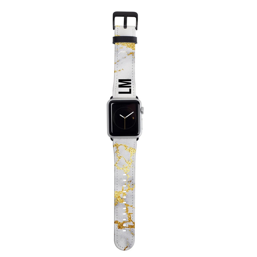 Personalised White x Gold Streaks Marble Apple Watch Strap