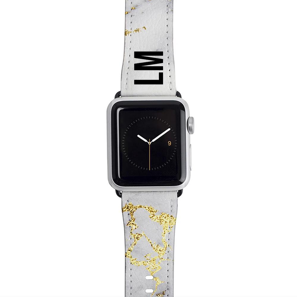 Personalised White x Gold Streaks Marble Apple Watch Strap