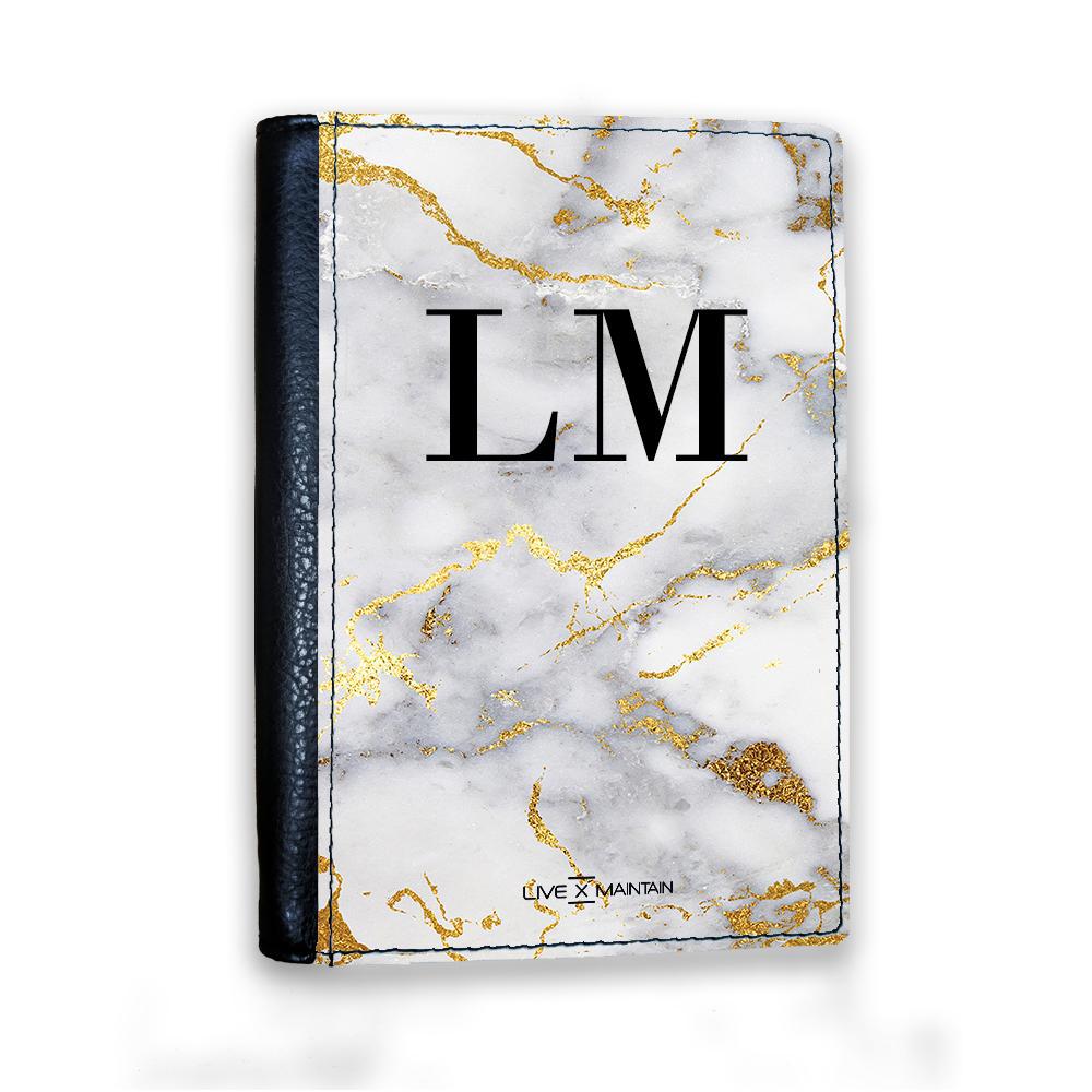 Personalised White x Gold Streaks Marble Initials Passport Cover