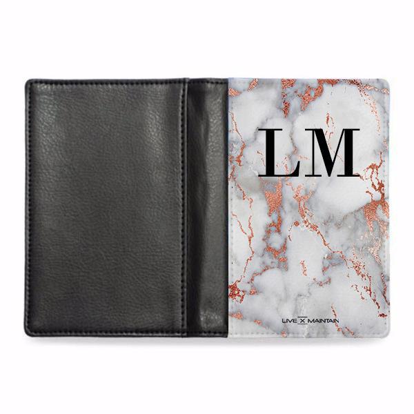 Personalised White x Rose Gold Marble Initials Passport Cover