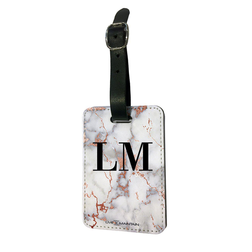 Personalised White x Rose Gold Marble Initials Luggage Tag