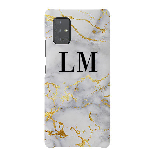 Personalised White x Gold Streaks Marble Initials Samsung Galaxy A51 Case