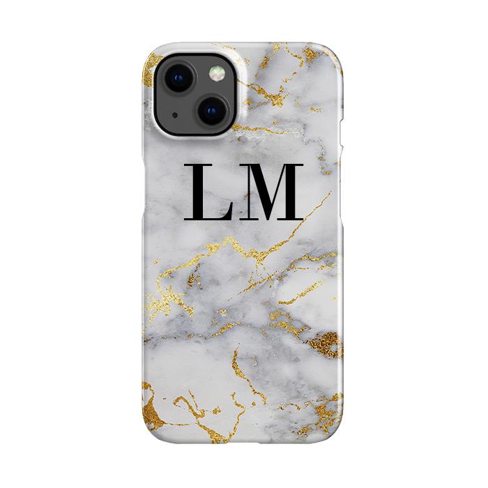 Personalised White x Gold Streaks Marble Initials iPhone 14 Case