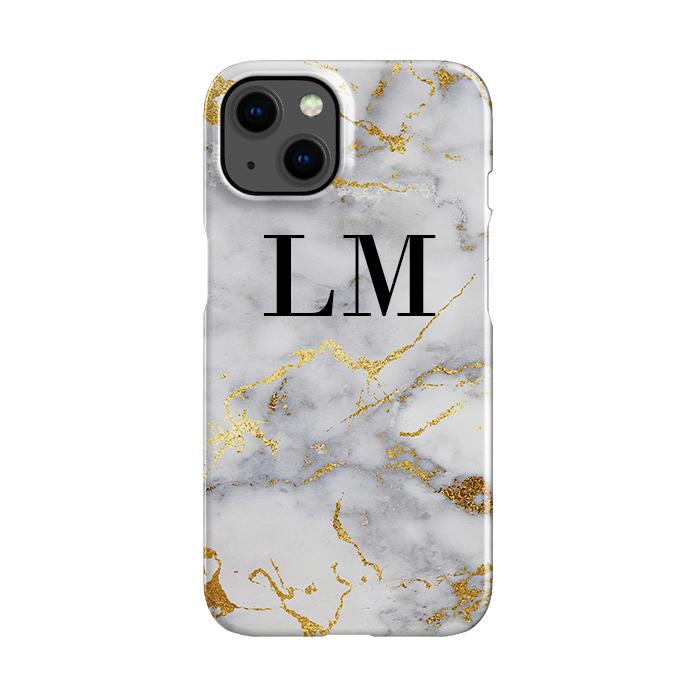 Personalised White x Gold Streaks Marble Initials iPhone 15 Case
