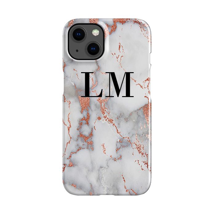 Personalised White x Rose Gold Marble Initials iPhone 14 Plus Case