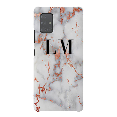 Personalised White x Rose Gold Marble Initials Samsung Galaxy A71 Case