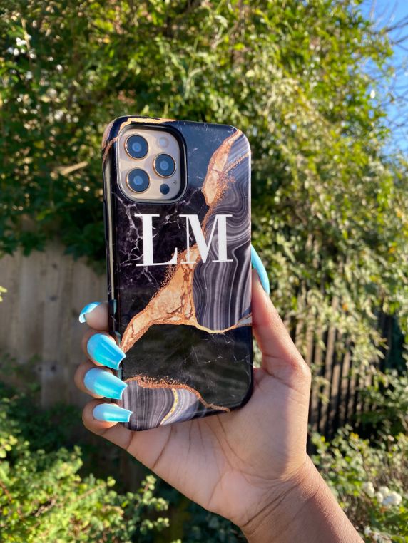 Personalised Black and Gold Marble Name iPhone X Case