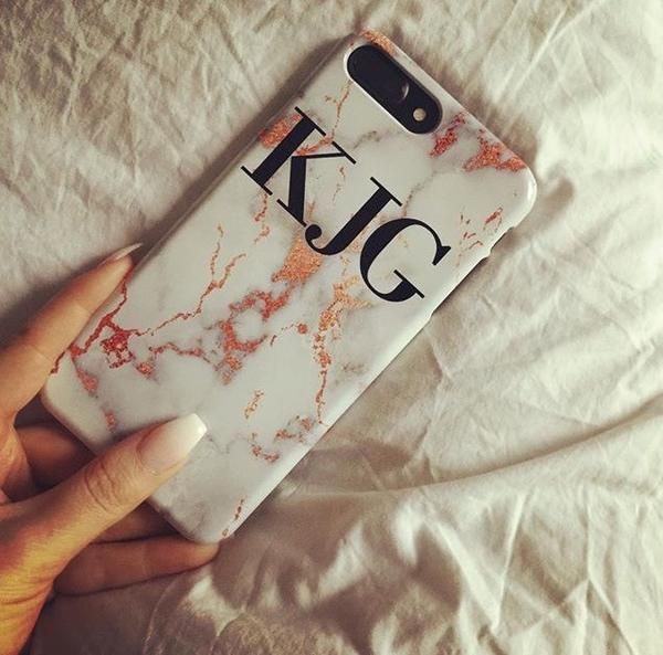 Personalised White x Rose Gold Marble Initials iPhone X Case