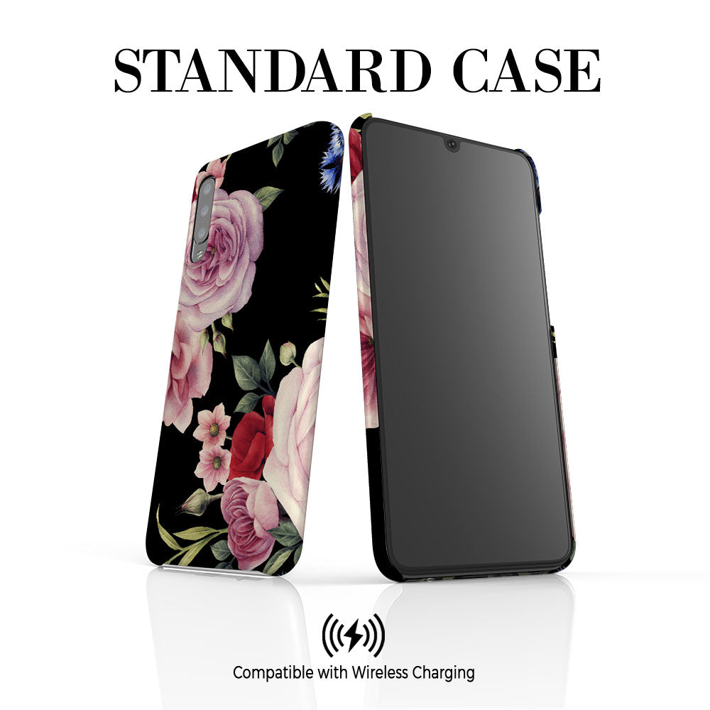 Personalised Black Floral Blossom Initials Samsung Galaxy A70 Case