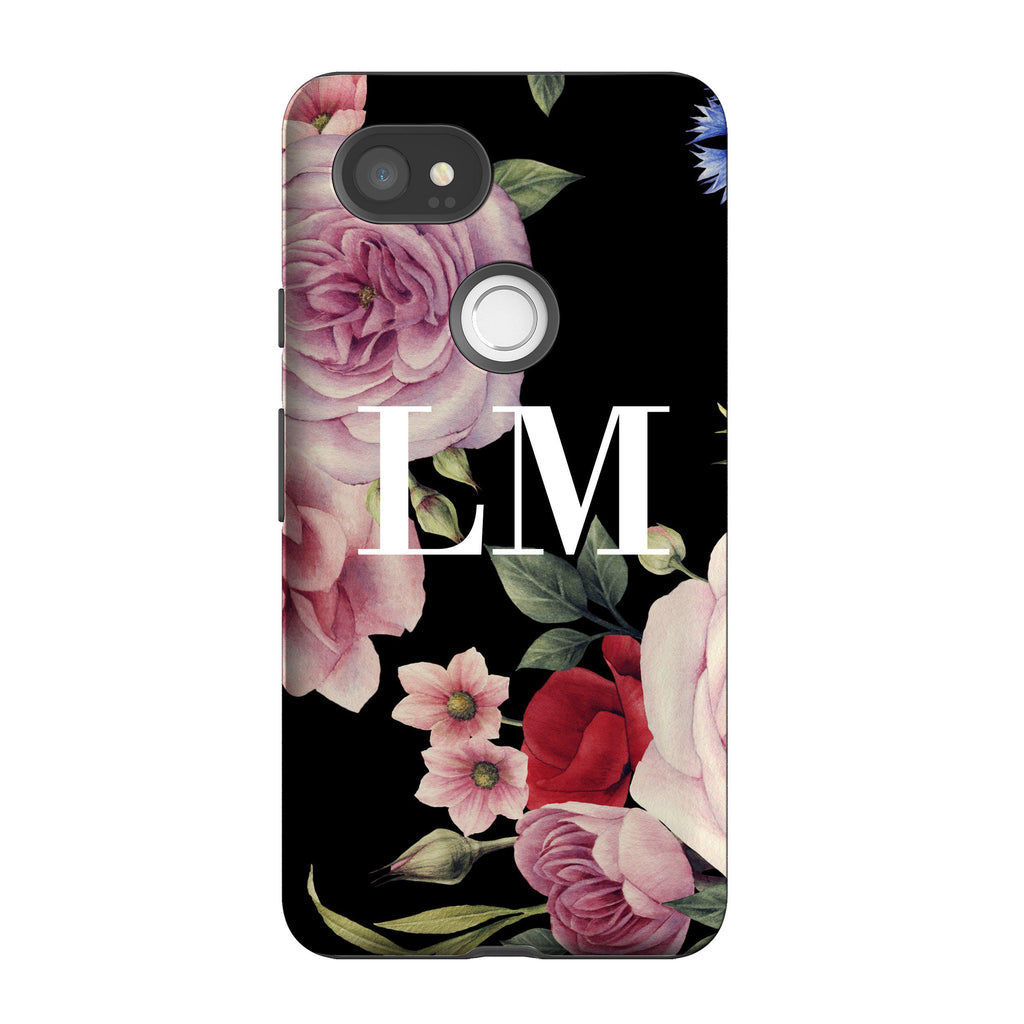 Personalised Black Floral Blossom Initials Google Pixel 2 XL Case