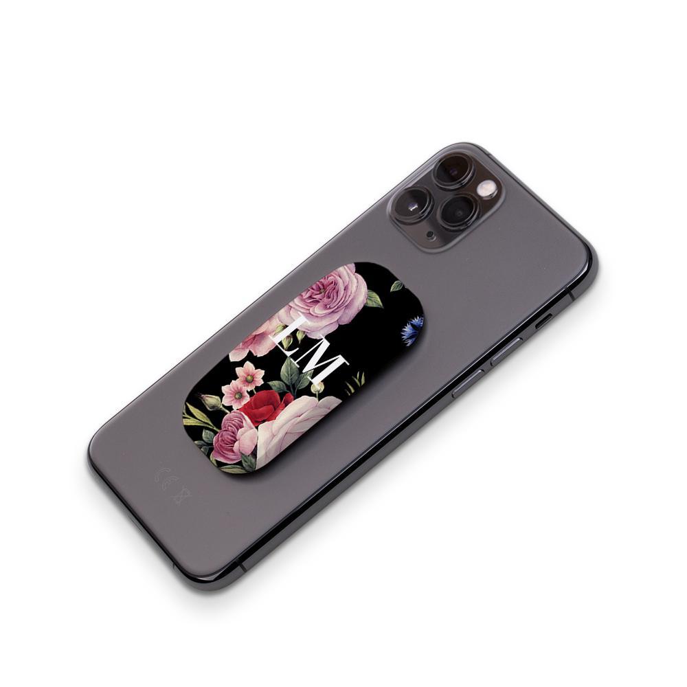 Personalised Black Floral Blossom Initials Clickit Phone grip