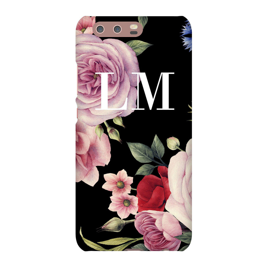 Personalised Black Floral Blossom Initials Huawei P10 Case