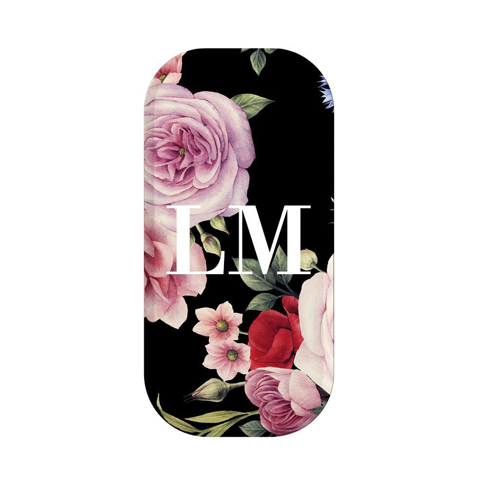 Personalised Black Floral Blossom Initials Clickit Phone grip