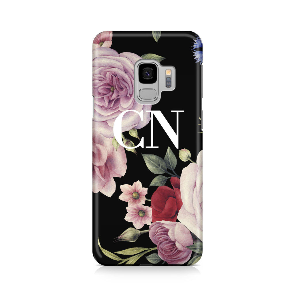 Personalised Black Floral Blossom Initials Samsung Galaxy S9 Case