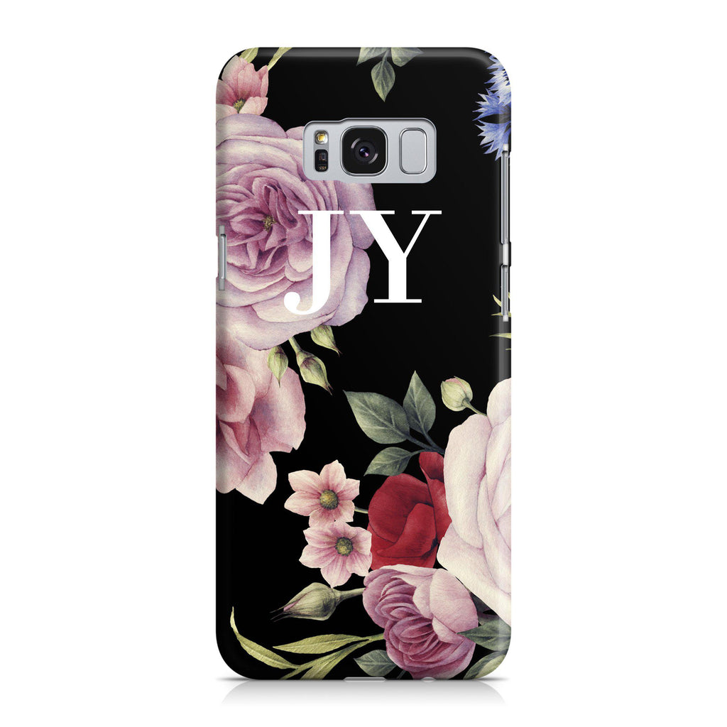 Personalised Black Floral Blossom Initials Samsung Galaxy S8 Case