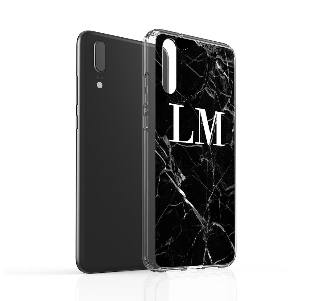 Personalised Black Marble Initials Huawei P20 Case