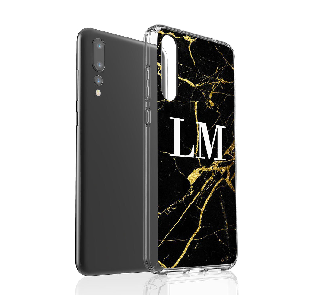 Personalised Black x Gold Marble Initials Huawei P20 Pro Case