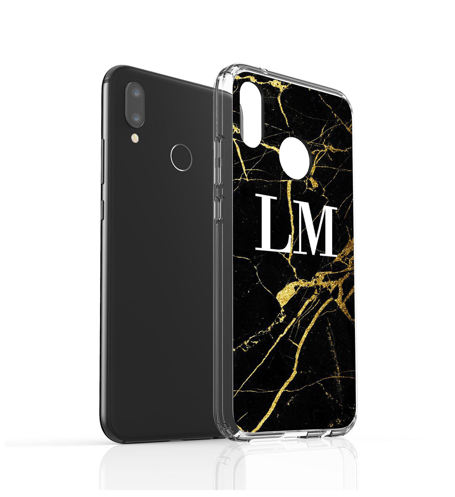 Personalised Black x Gold Marble Initials Huawei P20 Lite Case