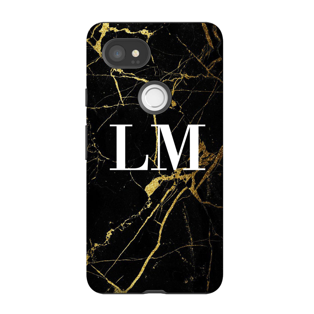 Personalised Black x Gold Marble Initials Google Pixel 2 XL Case