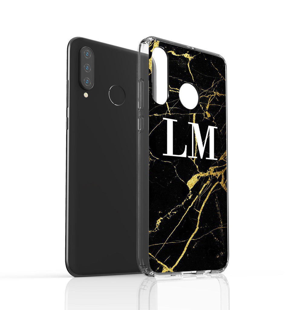 Personalised Black x Gold Marble Initials Huawei P30 Lite Case