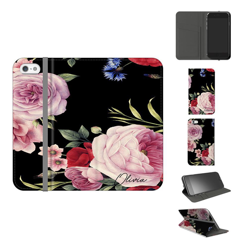 Personalised Black Floral Blossom initials iPhone 5/5s/SE (2016) Case