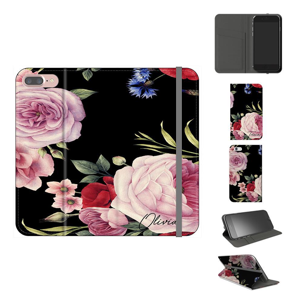 Personalised Black Floral Blossom Initials iPhone 8 Plus Case