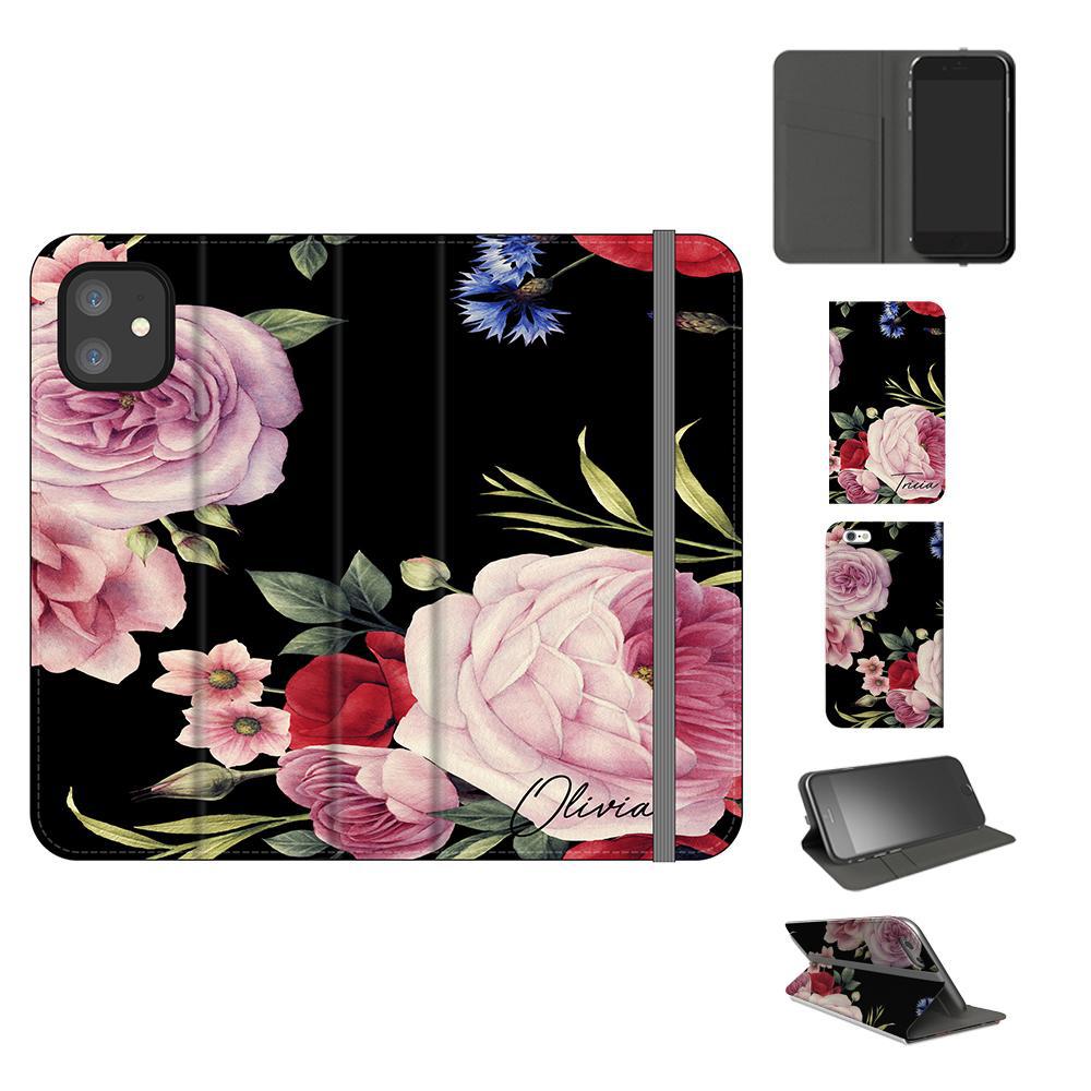 Personalised Black Floral Blossom Initials iPhone 12 Case
