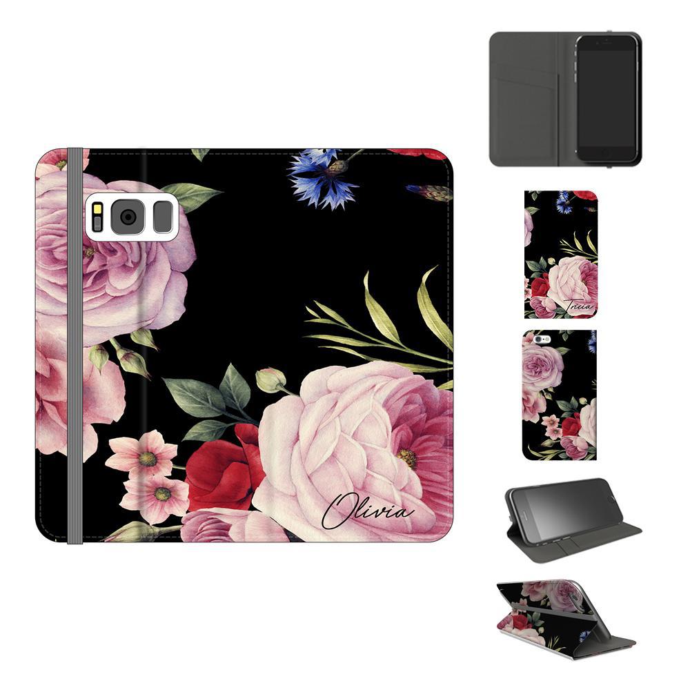 Personalised Black Floral Blossom Initials Samsung Galaxy S8 Plus Case