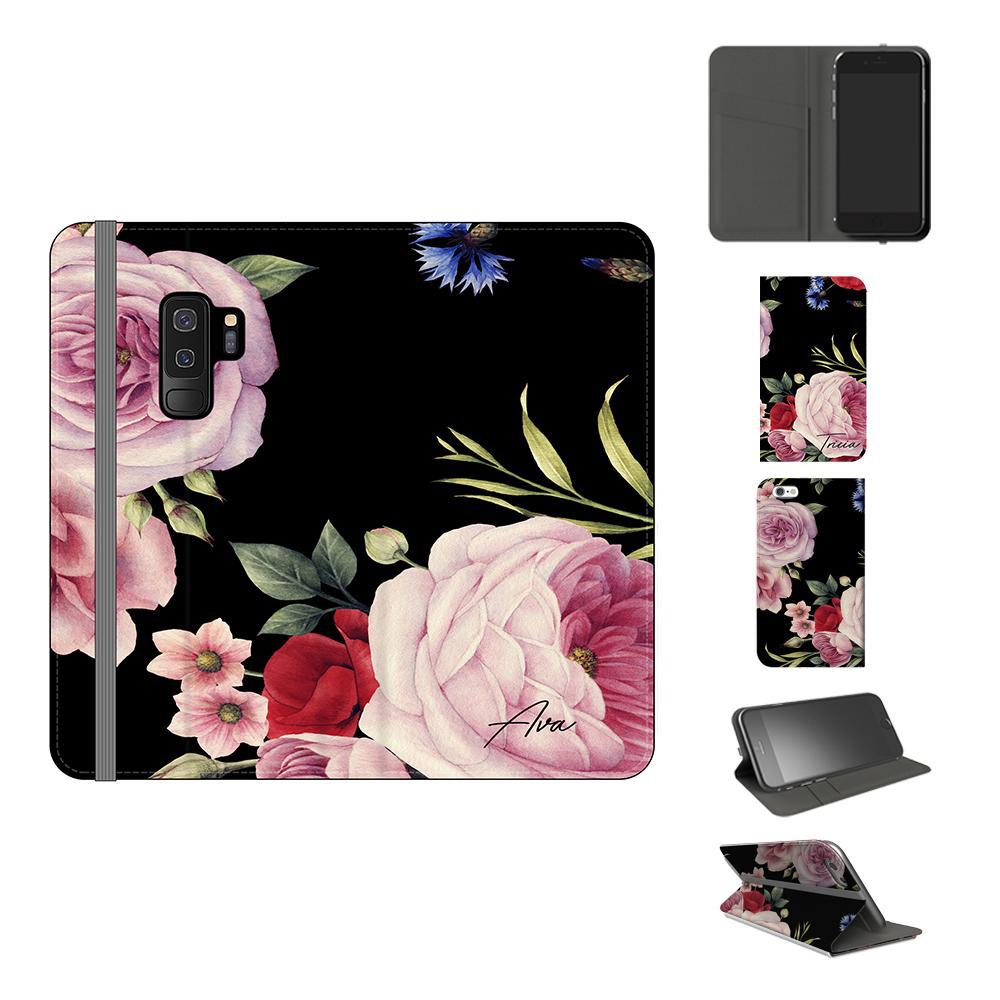 Personalised Black Floral Blossom Initials Samsung Galaxy S9 Plus Case