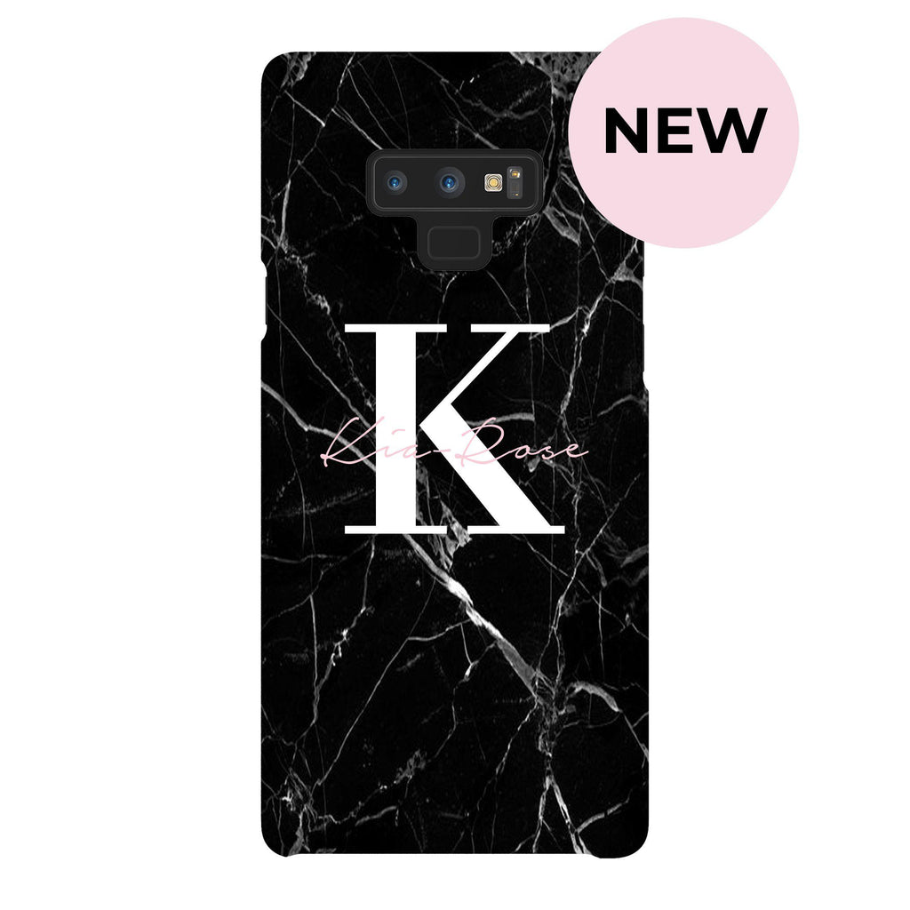 Personalised Black Marble Name Initials Samsung Galaxy Note 9 Case