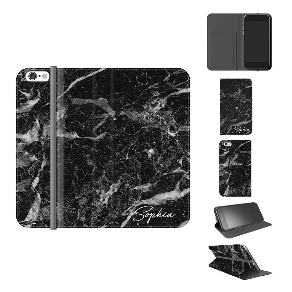 Personalised Black Stone Marble Initials iPhone 6/6s Case