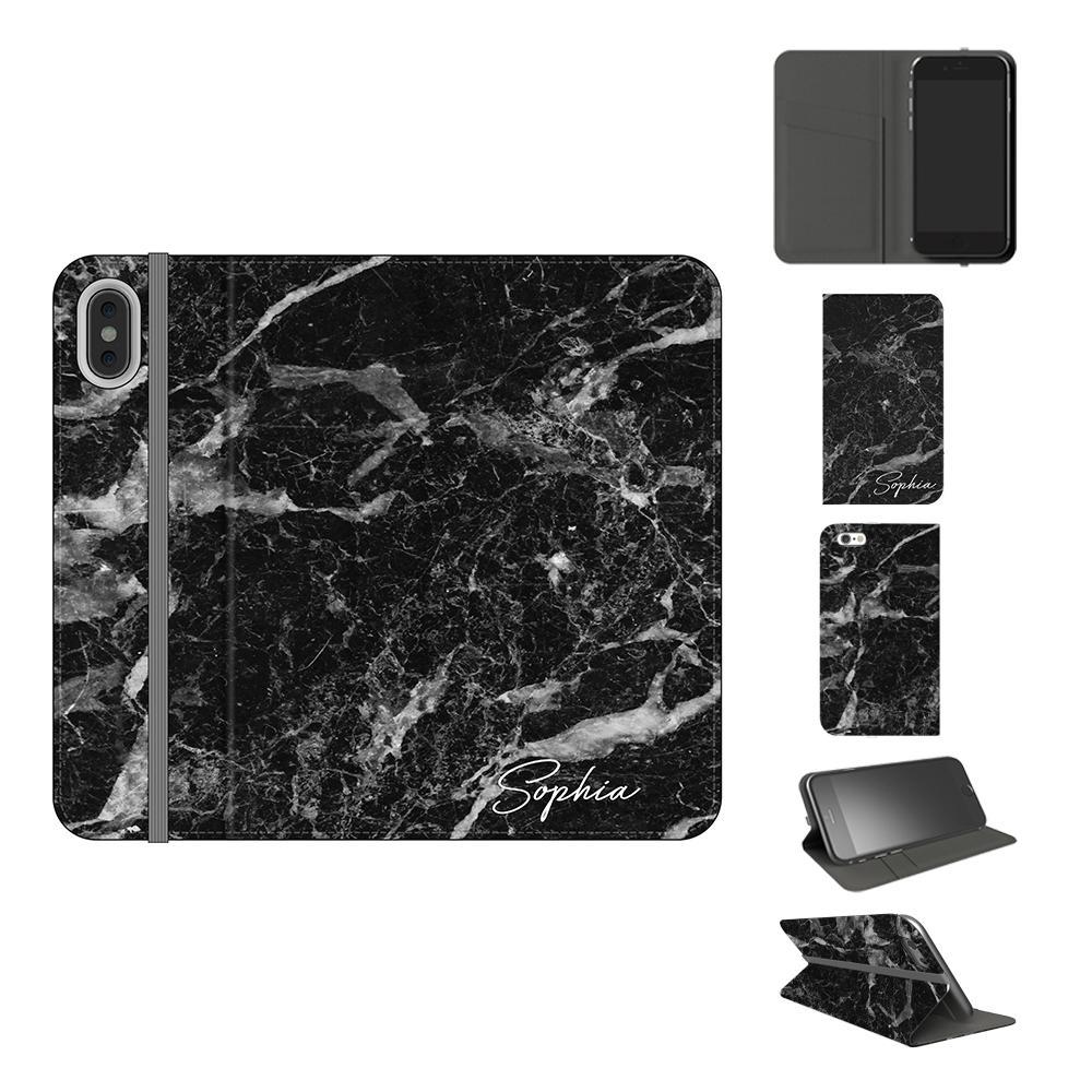 Personalised Black Stone Marble Initials iPhone XS Case