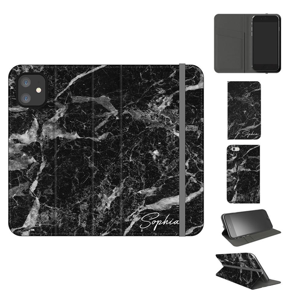 Personalised Black Stone Marble Initials iPhone 11 Case