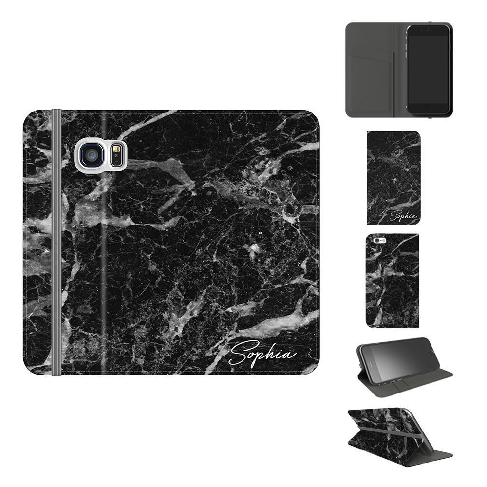 Personalised Black Stone Marble Initials Samsung Galaxy S7 Case