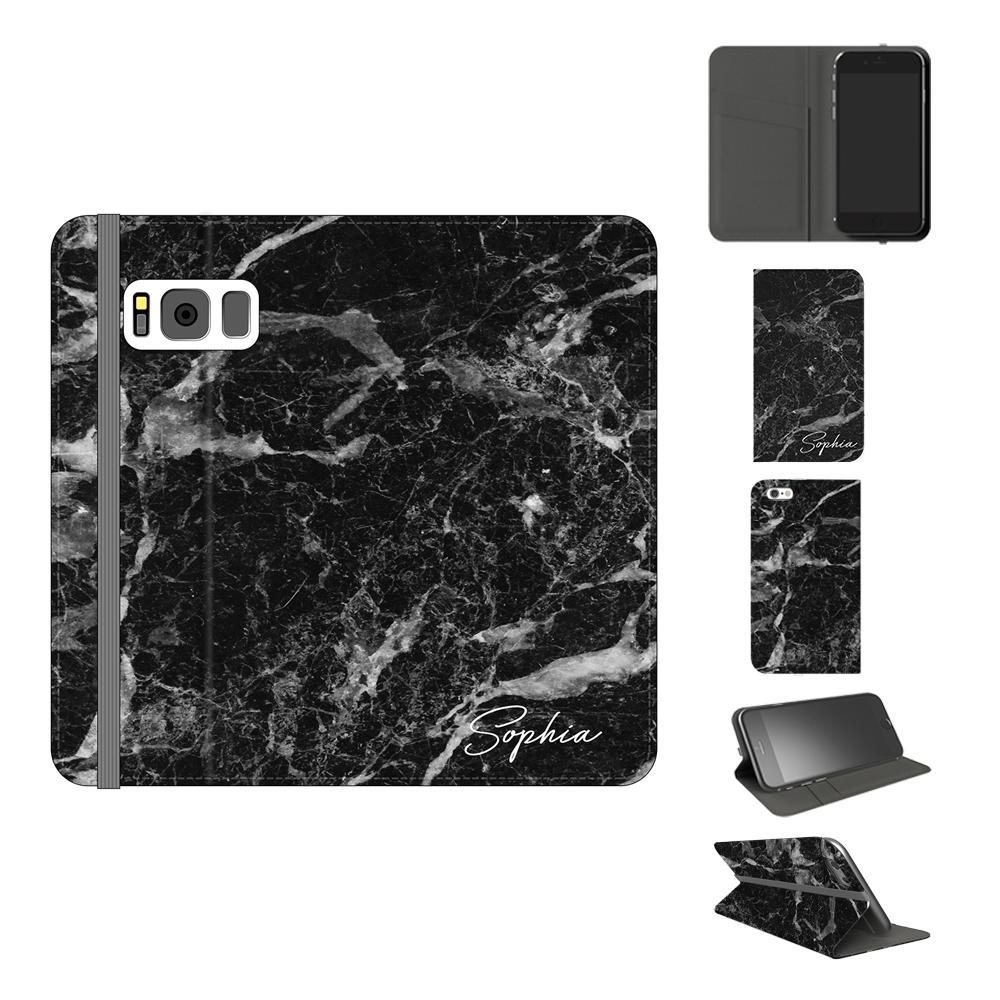 Personalised Black Stone Marble Initials Samsung Galaxy S8 Case