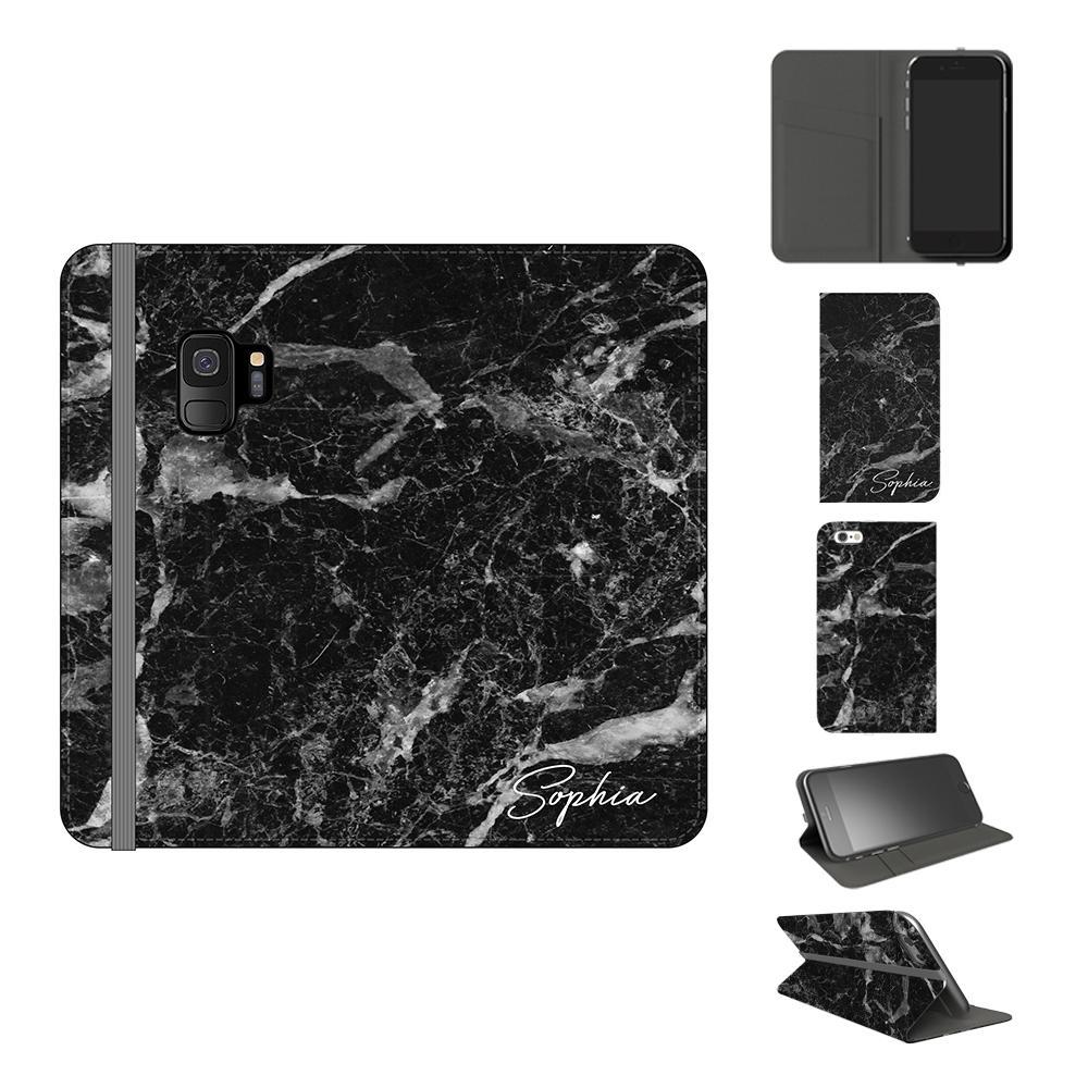 Personalised Black Stone Marble Initials Samsung Galaxy S9 Case