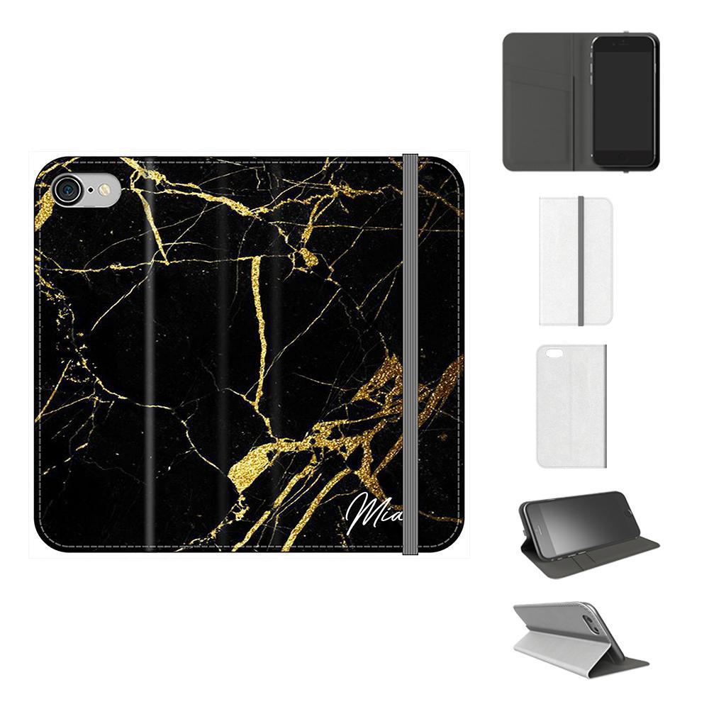 Personalised Black x Gold Marble Initials iPhone SE Case