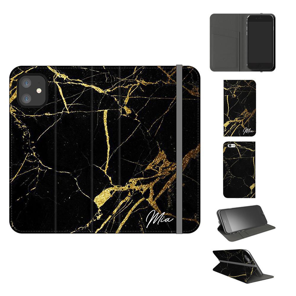 Personalised Black x Gold Marble Initials iPhone 12 Mini Case